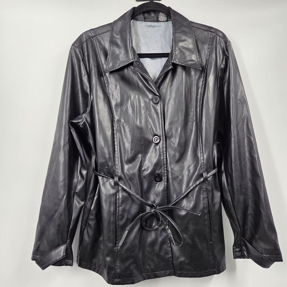 Vintage Xhilaration women SZ L Black Faux Leather Belt Button Y2K Jacket Goth